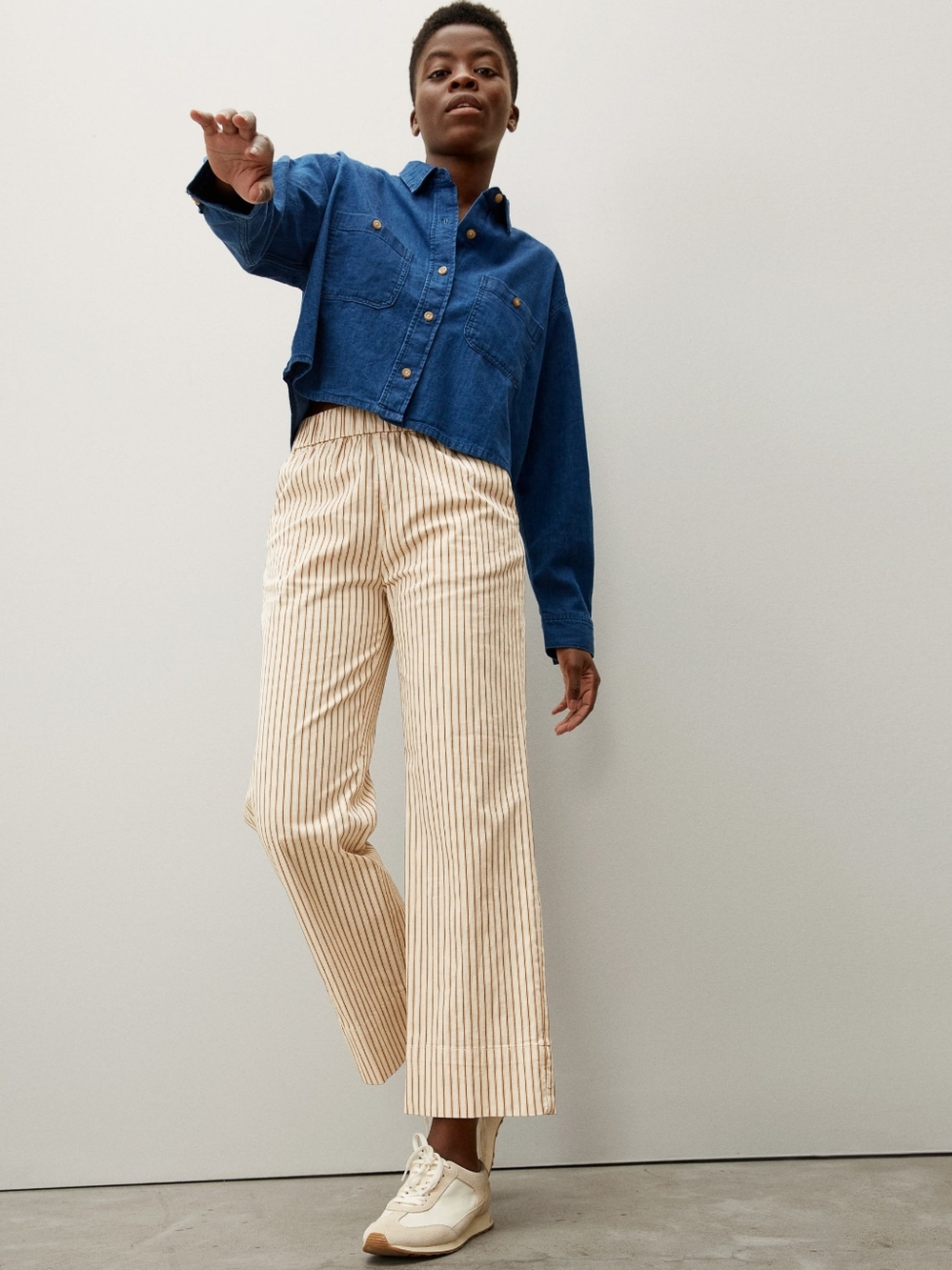 EVERLANE striped The Easy Pant‎ wide leg pull on crop pant 0